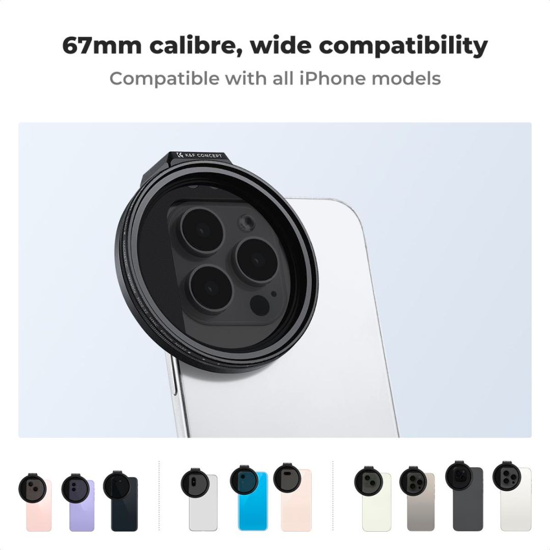 K&F Concept Clip-On Variable ND filter VND ND2-32 za iPhone, Holder + 67mm CPL Magnetic Filter KF01.2674 - 4